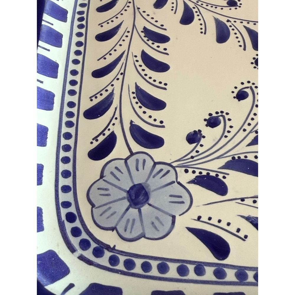 Le Souk Ceramique Blue White Square 9.75" Plate Hand Painted Floral - Picture 4 of 9